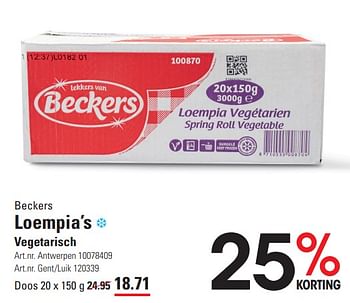 Promoties Beckers loempia’s vegetarisch - Beckers - Geldig van 25/01/2024 tot 19/02/2024 bij Sligro