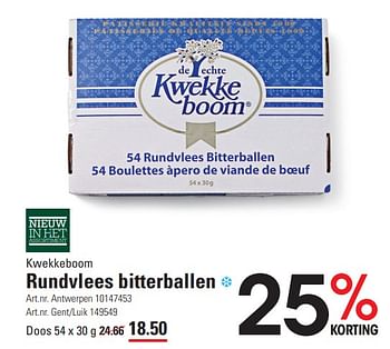 Promoties Kwekkeboom rundvlees bitterballen - KWEKKEBOOM - Geldig van 25/01/2024 tot 19/02/2024 bij Sligro
