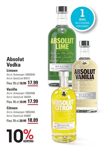 Promoties Absolut vodka - Absolut - Geldig van 25/01/2024 tot 19/02/2024 bij Sligro