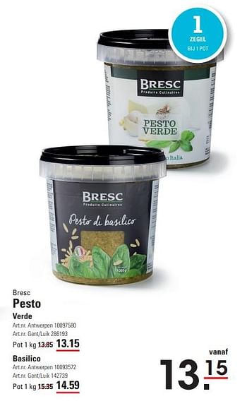 Promoties Bresc pesto - Bresc - Geldig van 25/01/2024 tot 19/02/2024 bij Sligro