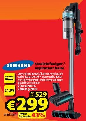 Promotions Samsung steelstofzuiger - aspirateur balai vs20t7534t1 - Samsung - Valide de 24/01/2024 à 31/01/2024 chez ElectroStock
