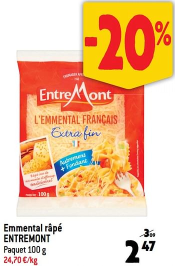 Promoties Emmental râpé entremont - Entre Mont - Geldig van 24/01/2024 tot 30/01/2024 bij Match
