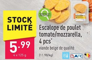 Promotions Escalope de poulet tomate-mozzarella - Produit maison - Aldi - Valide de 29/01/2024 à 03/02/2024 chez Aldi