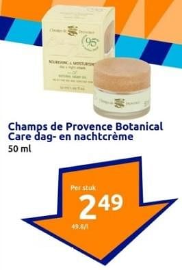 Promoties Champs de provence botanical care dag- en nachtcrème - Champs de provence - Geldig van 24/01/2024 tot 30/01/2024 bij Action