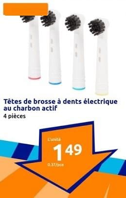 Promotions Tétes de brosse à dents électrique au charbon actif - Produit Maison - Action - Valide de 24/01/2024 à 30/01/2024 chez Action
