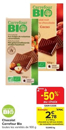Promotions Chocolat au lait aux éclats de noisettes caramélisés - Produit maison - Carrefour  - Valide de 17/01/2024 à 29/01/2024 chez Carrefour
