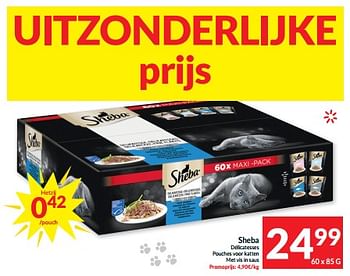 Promoties Sheba délicatesses pouches voor katten met vis in saus - Sheba - Geldig van 30/01/2024 tot 04/02/2024 bij Intermarche