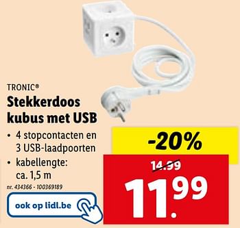 Promoties Stekkerdoos kubus met usb - Tronic - Geldig van 31/01/2024 tot 06/02/2024 bij Lidl