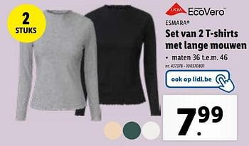 Promoties Set van 2 t-shirts met lange mouwen - Esmara - Geldig van 31/01/2024 tot 06/02/2024 bij Lidl