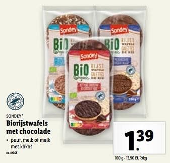 Promoties Biorijstwafels met chocolade - Sondey - Geldig van 31/01/2024 tot 06/02/2024 bij Lidl