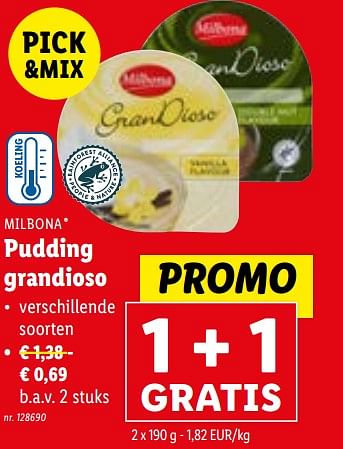 Promoties Pudding grandioso - Milbona - Geldig van 31/01/2024 tot 06/02/2024 bij Lidl