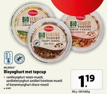 Promoties Bioyoghurt met topcup - Milbona - Geldig van 31/01/2024 tot 06/02/2024 bij Lidl