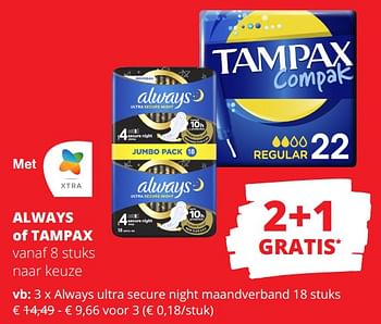 Promoties Always ultra secure night maandverband - Always - Geldig van 01/02/2024 tot 14/02/2024 bij Spar (Colruytgroup)