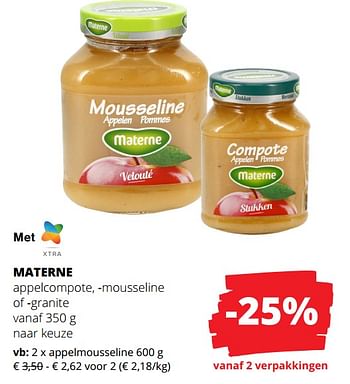 Promoties Appelmousseline - Materne - Geldig van 01/02/2024 tot 14/02/2024 bij Spar (Colruytgroup)