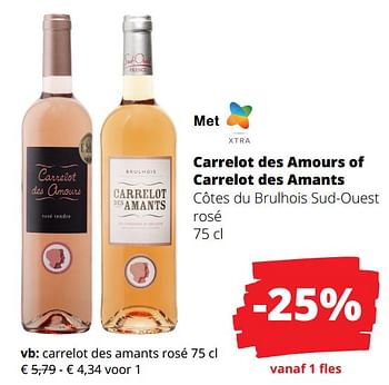 Promoties Carrelot des amants rosé - Rosé wijnen - Geldig van 01/02/2024 tot 14/02/2024 bij Spar (Colruytgroup)