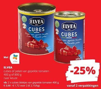 Promoties Cubes blokjes van gepelde tomaten - Elvea - Geldig van 01/02/2024 tot 14/02/2024 bij Spar (Colruytgroup)