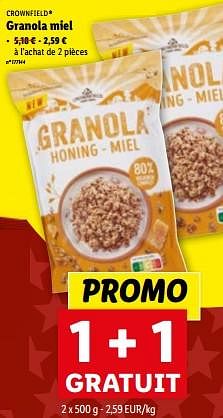 Promotions Granola miel - Crownfield - Valide de 31/01/2024 à 06/02/2024 chez Lidl