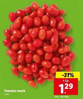 Promoties Tomates snack - Huismerk - Lidl - Geldig van 31/01/2024 tot 06/02/2024 bij Lidl