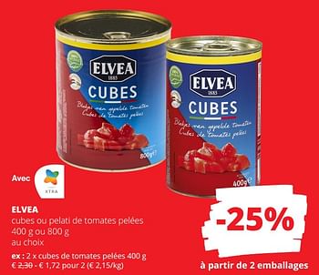 Promotions Cubes de tomates pelées - Elvea - Valide de 01/02/2024 à 14/02/2024 chez Spar (Colruytgroup)