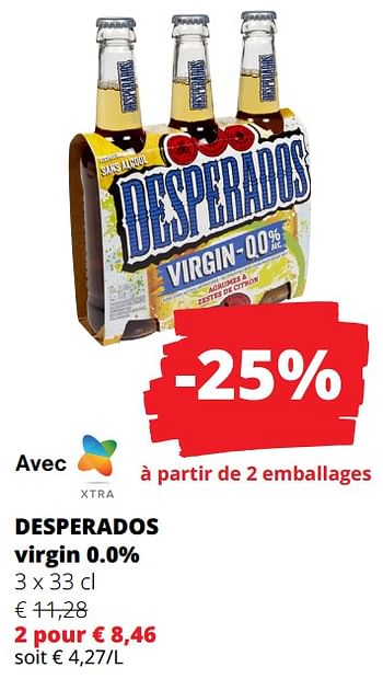 Promotions Desperados virgin 0.0% - Desperados - Valide de 01/02/2024 à 14/02/2024 chez Spar (Colruytgroup)