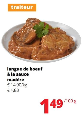 Promotions Langue de boeuf à la sauce madère - Produit Maison - Spar Retail - Valide de 01/02/2024 à 14/02/2024 chez Spar (Colruytgroup)