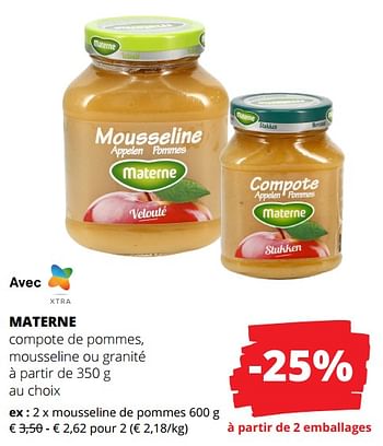 Promotions Mousseline de pommes - Materne - Valide de 01/02/2024 à 14/02/2024 chez Spar (Colruytgroup)