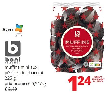 Promotions Muffins mini aux pépites de chocolat - Boni - Valide de 01/02/2024 à 14/02/2024 chez Spar (Colruytgroup)