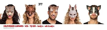 Promotions Halfmasker luipaard - vos - tijger - konijn - wild zwijn - Produit Maison - Euroshop - Valide de 26/01/2024 à 18/02/2024 chez Euro Shop