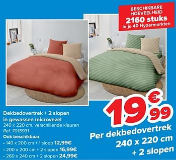 Promoties Dekbedovertrek + 2 slopen in gewassen microvezel - Huismerk - Carrefour  - Geldig van 31/01/2024 tot 14/02/2024 bij Carrefour