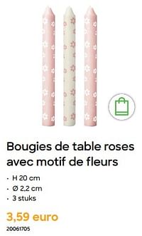 Bougies de table roses avec motif de fleurs-Huismerk - Ava