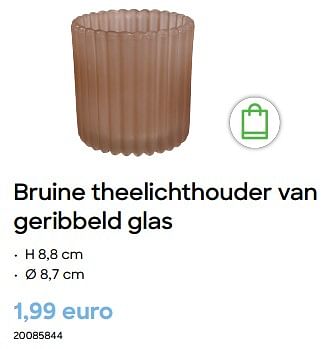 Promoties Bruine theelichthouder van geribbeld glas - Huismerk - Ava - Geldig van 29/01/2024 tot 31/07/2024 bij Ava