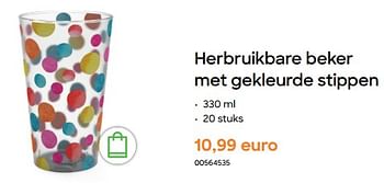 Promoties Herbruikbare beker met gekleurde stippen - Huismerk - Ava - Geldig van 29/01/2024 tot 31/07/2024 bij Ava