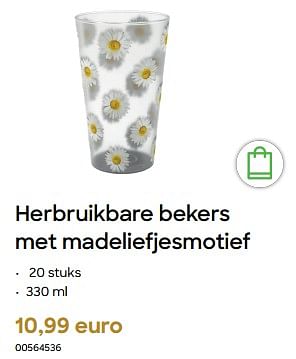 Promoties Herbruikbare bekers met madeliefjesmotief - Huismerk - Ava - Geldig van 29/01/2024 tot 31/07/2024 bij Ava