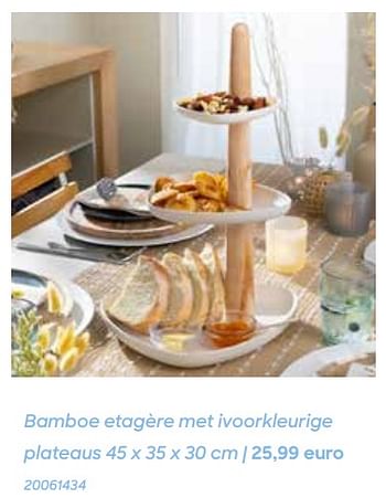Promoties Bamboe etagère met ivoorkleurige plateaus - Huismerk - Ava - Geldig van 29/01/2024 tot 31/07/2024 bij Ava