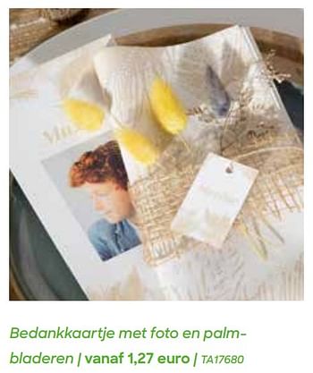 Promotions Bedankkaartje met foto en palmbladeren - Produit Maison - Ava - Valide de 29/01/2024 à 31/07/2024 chez Ava