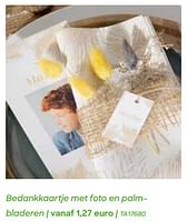 Promoties Bedankkaartje met foto en palmbladeren - Huismerk - Ava - Geldig van 29/01/2024 tot 31/07/2024 bij Ava
