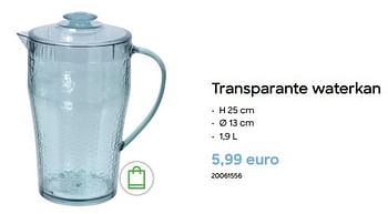 Promoties Transparante waterkan - Huismerk - Ava - Geldig van 29/01/2024 tot 31/07/2024 bij Ava