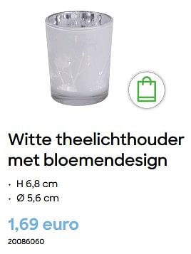 Promoties Witte theelichthouder met bloemendesign - Huismerk - Ava - Geldig van 29/01/2024 tot 31/07/2024 bij Ava
