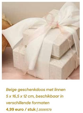 Promotions Beige geschenkdoos met linnen - Produit Maison - Ava - Valide de 29/01/2024 à 31/07/2024 chez Ava