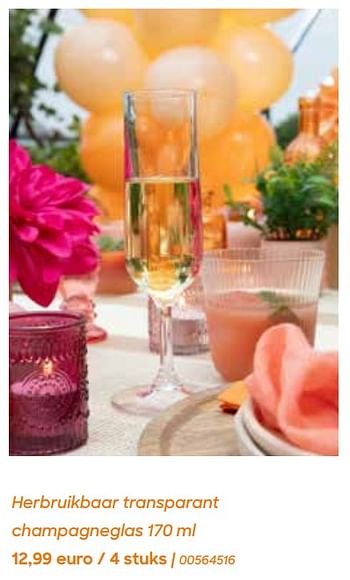 Promotions Herbruikbaar transparant champagneglas - Produit Maison - Ava - Valide de 29/01/2024 à 31/07/2024 chez Ava