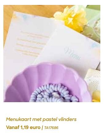Promotions Menukaart met pastel vlinders - Produit Maison - Ava - Valide de 29/01/2024 à 31/07/2024 chez Ava