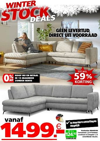 Promoties Hoeksalon brandon - Huismerk - Seats and Sofas - Geldig van 01/02/2024 tot 25/02/2024 bij Seats and Sofas