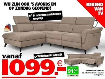 Promoties Hoeksalon hampton - Huismerk - Seats and Sofas - Geldig van 01/02/2024 tot 25/02/2024 bij Seats and Sofas