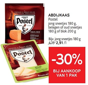 Promoties Abdijkaas postel -30% bij aankoop van 1 pak - Postel - Geldig van 31/01/2024 tot 13/02/2024 bij Alvo