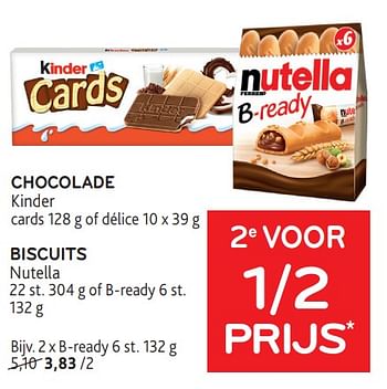 Promoties Chocolade kinder + biscuits nutella 2e voor 1-2 prijs - Huismerk - Alvo - Geldig van 31/01/2024 tot 13/02/2024 bij Alvo