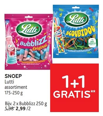 Promoties Snoep lutti 1+1 gratis - Lutti - Geldig van 31/01/2024 tot 13/02/2024 bij Alvo