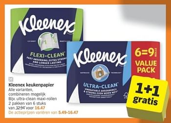 Promoties Kleenex keukenpapier ultra-clean maxi-rollen - Kleenex - Geldig van 29/01/2024 tot 04/02/2024 bij Albert Heijn