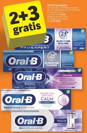 Promoties Oral-b tandpasta 3d white advanced luxe perfection - Oral-B - Geldig van 29/01/2024 tot 04/02/2024 bij Albert Heijn