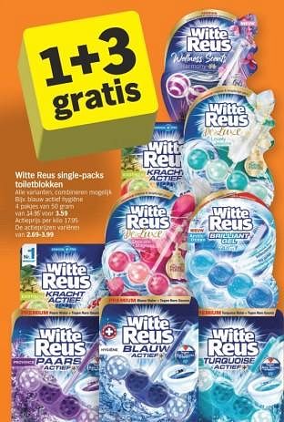 Promoties Witte reus single-packs toiletblokken blauw actief hygiëne - Witte reus - Geldig van 29/01/2024 tot 04/02/2024 bij Albert Heijn