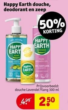 Promoties Douche lavendel ylang - Happy Earth - Geldig van 29/01/2024 tot 11/02/2024 bij Kruidvat